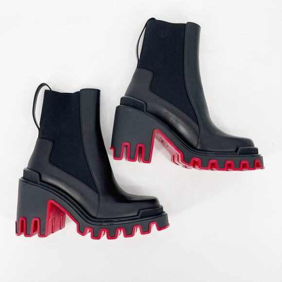 Christian Louboutin Marchacroche Duna Black Calf Leather Lug Sole Ankle Boots 39 - Picture 3 of 13